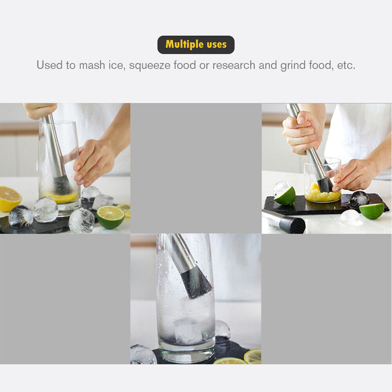 Stainless Steel Ice Crusher Wine Mixing Stick Cocktail Muddler Shaker Bar T