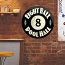 Round Plate Eight Ball Pool Hall Metal Tin Sign Plaque for Bar Pub Club