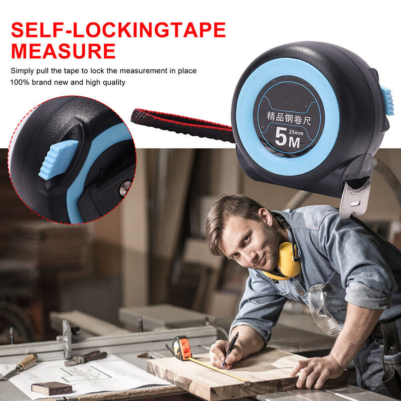 Retractable Steel Tape Measure Distance Measuring Ruler Blue (5m x 25mm) Newly