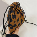 Women Mini Corduroy Crossbody Bag Shoulder Drawstring Phone Purse (Leopard)