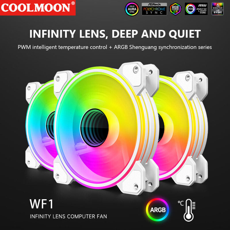 COOLMOON Silent 4Pin PWM 5V 3Pin ARGB Aura Sync PC Computer Case Cooler Radiator