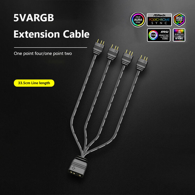 COOLMOON 5V 3Pin HUB Splitter Cable Extension Cord for Mainboard (1 to 4) Newly