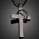 Unisex's Stainless Steel Cross Ring Pendant Necklace Leather Rope Long Chain