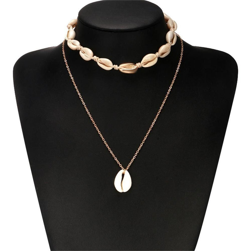 Women Beach Jewelry Cowry Seashell Pendant Bohemian Multilayer Shell Necklace