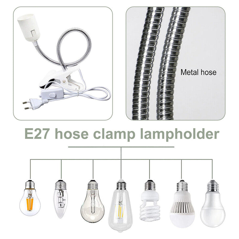 360 Degrees Flexible Lamp Holder E27 Base Light Socket Gooseneck Clip (2) Newly
