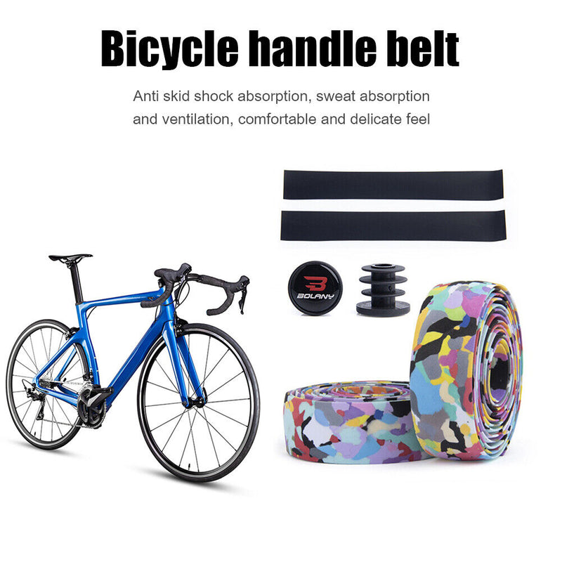 #A Bolany Bicycle Handlebar Tape Belt with Plugs Waterproof Bike Curved Handle W