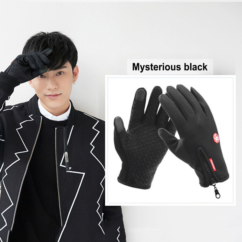 Unisex Waterproof Winter Outdoor Sports Thermal Full Finger Zipper Fleece Gloves