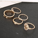 5pcs Fashion Love Heart Star Ring Rhinestone Knuckle Ring Simple Jewelry Gift