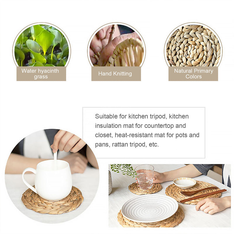 Woven Placemats, Round Braided Tablemats, Handmade Woven Water Hyacinth Placemat