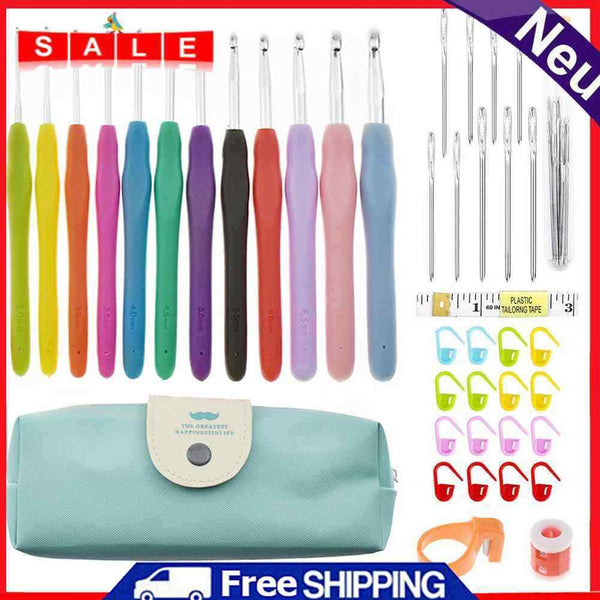 Soft Handle Crochet Hooks Set Aluminum Ergonomic Knit Needles Sewing Accessories