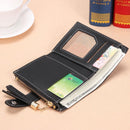 Folded Women Tassels PU Leather Handbag Girl Hasp Small Wallet Purse(Black)