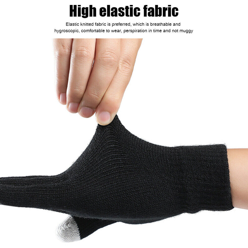 Full Finger Knitted Gloves Men Women Bike Warm Touch Screen Mittens (Black)