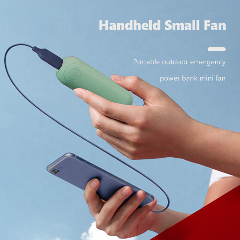 Pocket Fan USB Rechargeable Folding Fan 2000mAh Power Bank Function (Green)