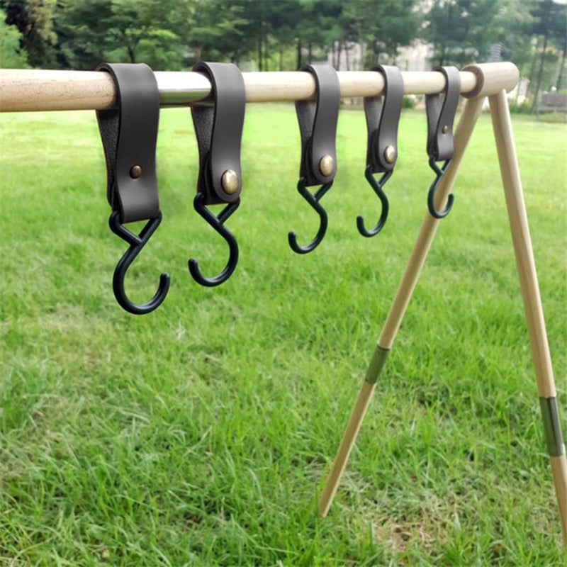4pcs Outdoor PU Leather Hooks Camping Hiking Tripod Clothes Storage Hanger
