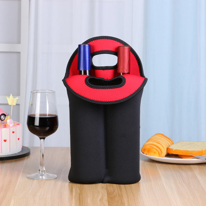 Wine Bottle Cooler Neoprene Double Bottle Protective Sleeve Holder (Red) Newly