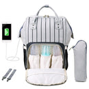 Stripes Waterproof Mummy Backpack Large USB Maternity Diaper Handbag(Black