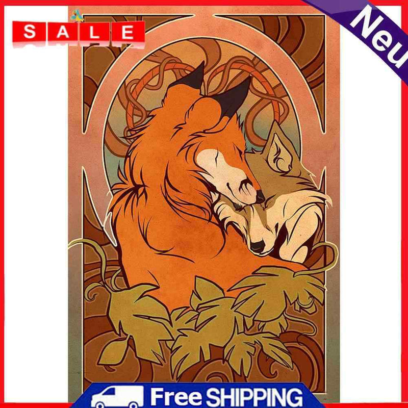 Hand Painted Oil Paint by Numbers DIY Hugging Fox Drawing Wall Decoration Gift