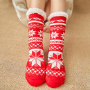 Non-slip Women Xmas Print Calf Length Socks Warm Fleece Cotton Comfortable Socks