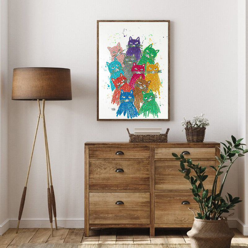 Part Special Shaped Drill Diamond Painting Colorful Cat DIY Handmade Art Gift