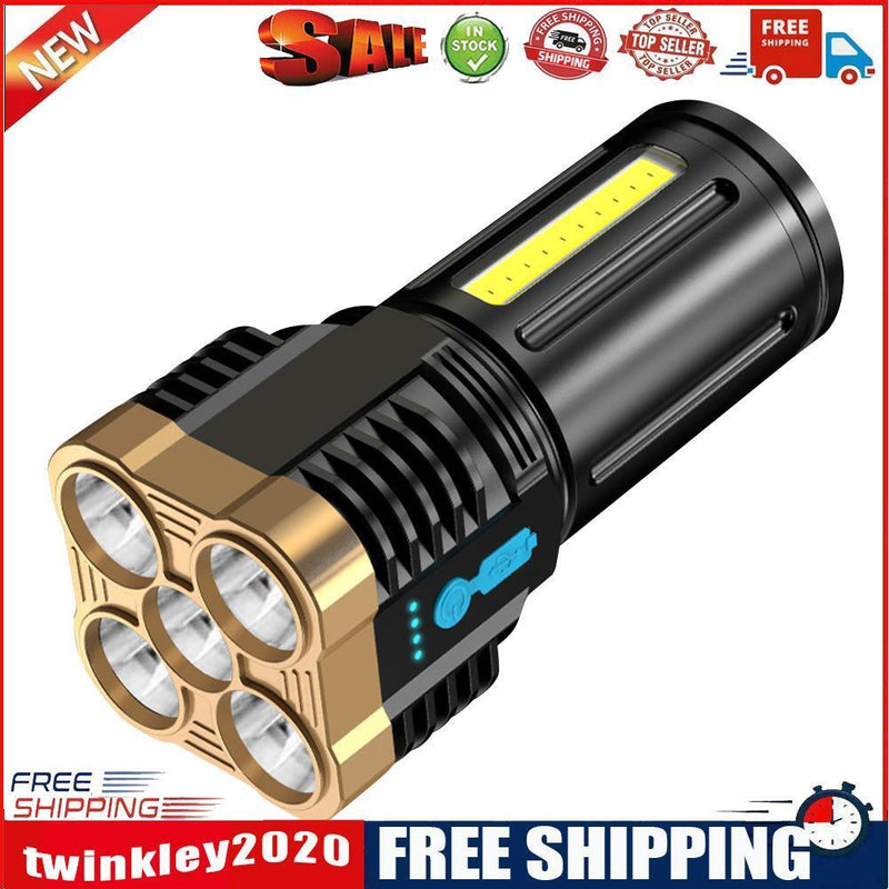 COB+LED 500LM Portable Flashlight USB Rechargeable Power Display Torch