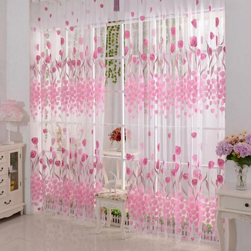 Tulip Printed Tulle Voile Door Window Curtain Sheer Drape Panel 200 x 100CM