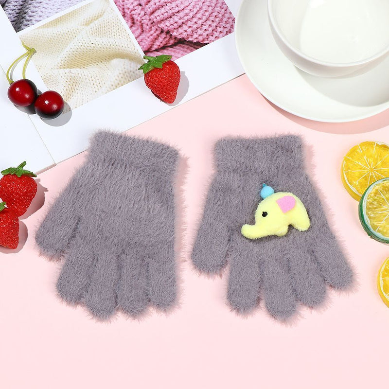 Winter Cartoon Mink Children's Warm Gloves Knitted Gloves Half-finger Gloves