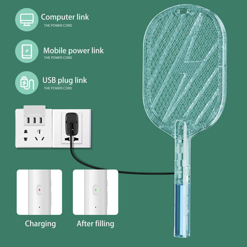 2 in 1 3500V Electric Flies Swatter Mosquito Trap Racket Bug Killer (Green)