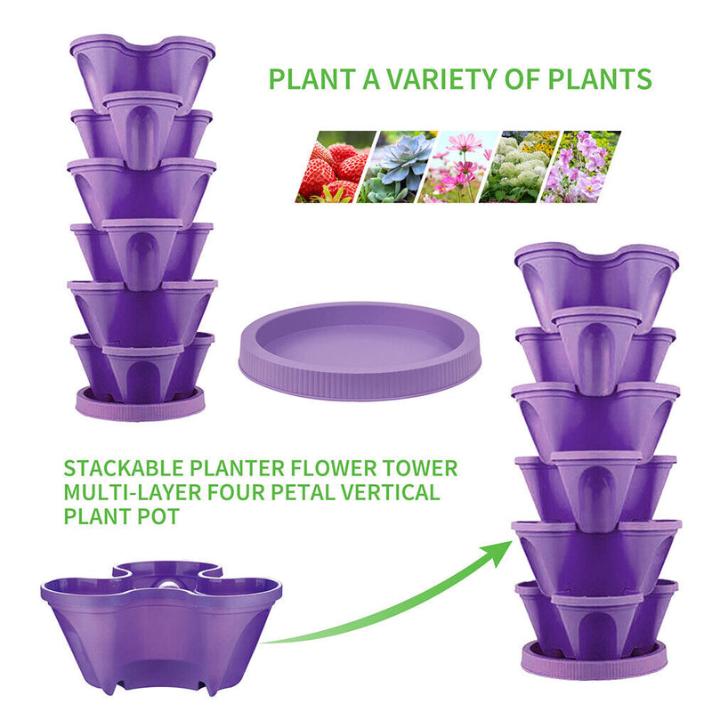 Strawberry Planter Pot Stackable Flowerpots Plants Seedling Holder (Purple)