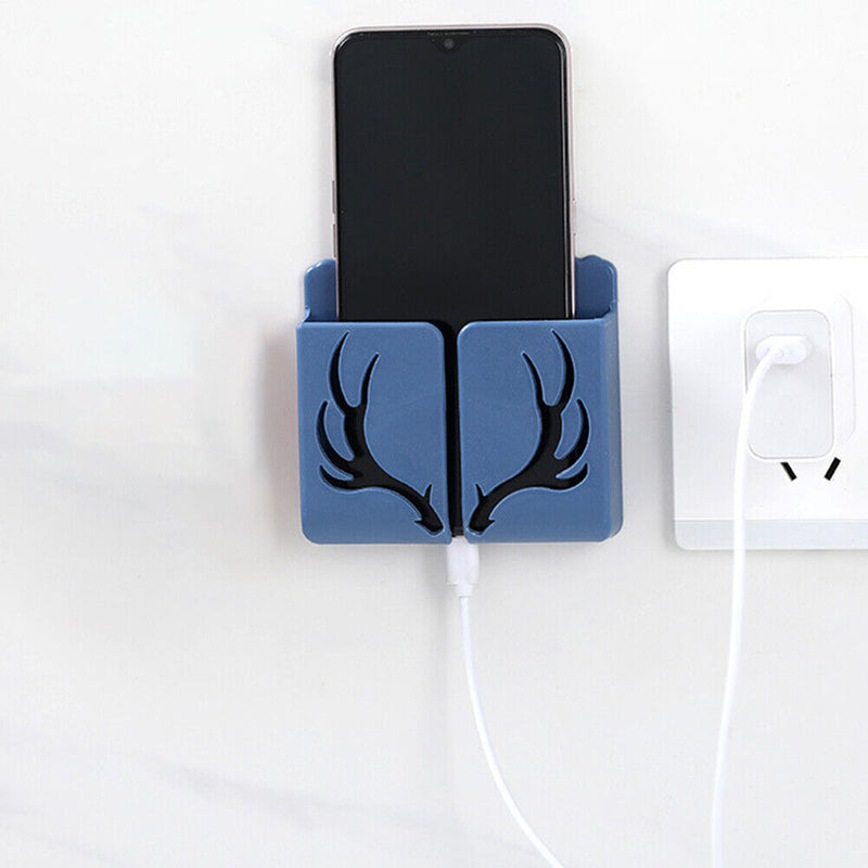 Phone Wall Mounted Holder with Plug Charging Sundries Organizer Box (Blue) Newly