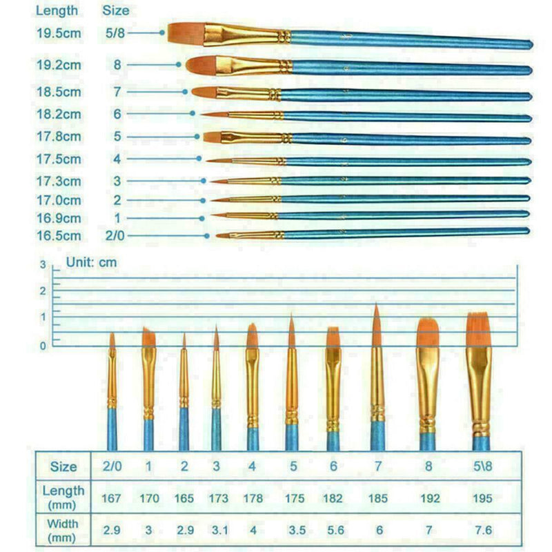 10Pcs Art Paint Brush Artist Brushes Set Fine Pointed Color V2W3