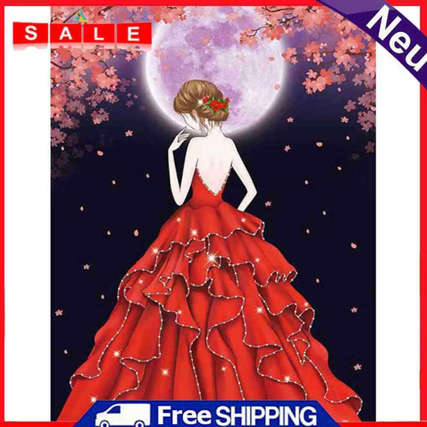 Special Shaped Ornaments Red Dress Girl Mosaic Kit DIY 5D Art Diamond Painting