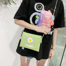 Preppy Style Daisy Print Backpack 4pcs/Set Canvas Shoulder Bag Pencil Clutches