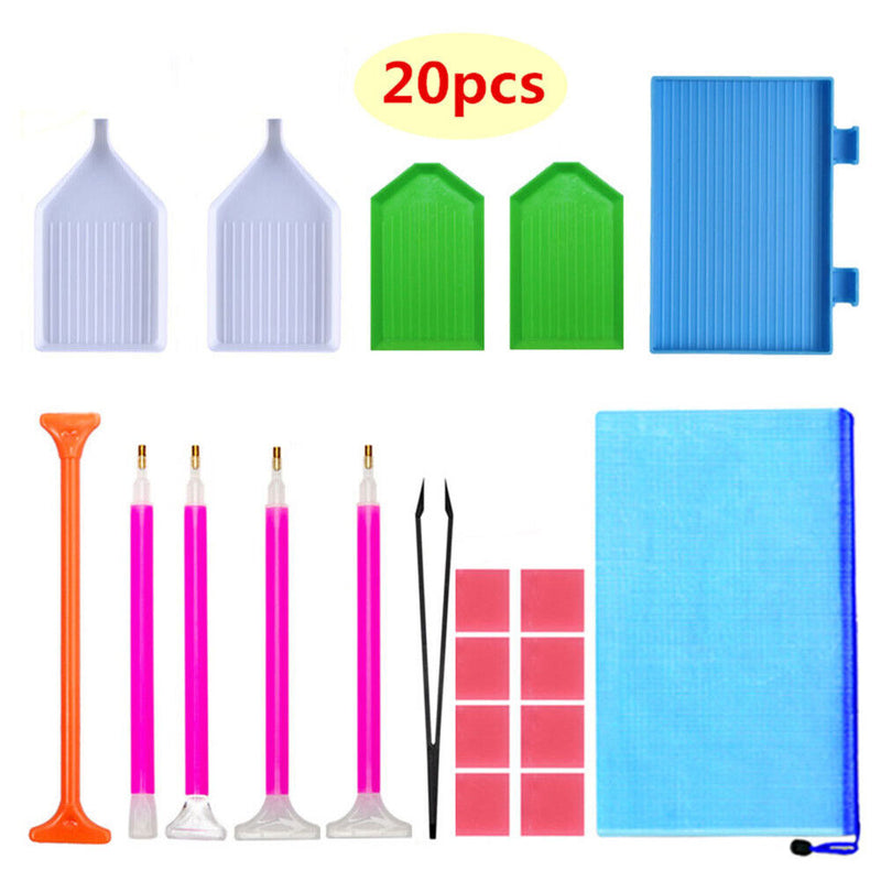 20pcs Diamond Painting Tools Set Tweezers Pen Glue Tray DIY Kits Accessories