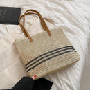 Summer Straw Shoulder Bags Women Striped Woven Beach Shopper Handbag (1)