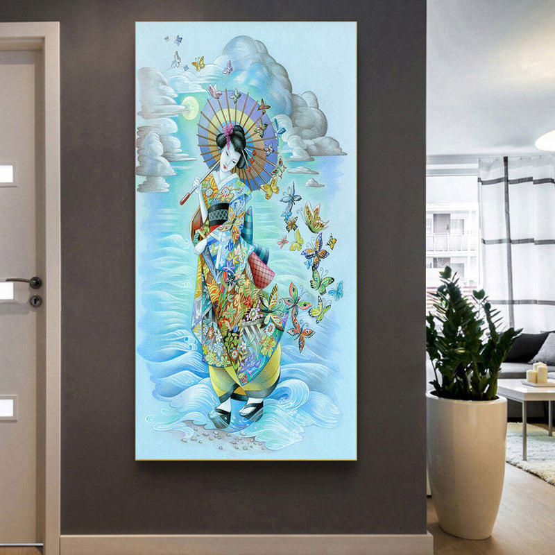 Japanese Girl Oil Paint By Numbers Kits DIY Handpainted on Canvas Wall Art