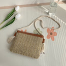 Woven Straw Messenger Bag Beach Women Travel Shoulder Rope Handbag (Khaki)