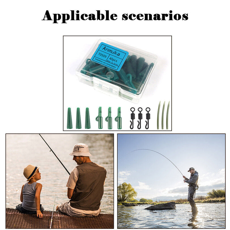 40pcs Lead Clips Quick Change Swivels Tail Rubber Tubes Anti Knot Sleeves K