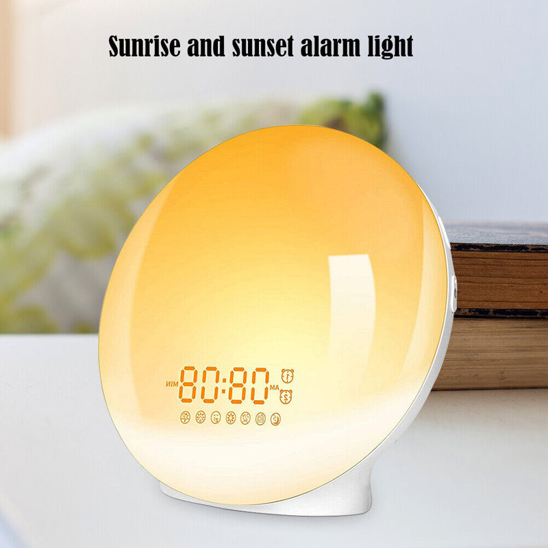 Smart Wake Up Light Digital Alarm Clock 7 Colors Sunrise Sunset LED Lamp