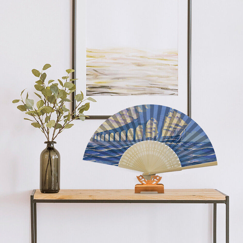 Oil Paint Folding Fan By Numbers DIY Sailboat Bridge Digital Oil Painting Fan