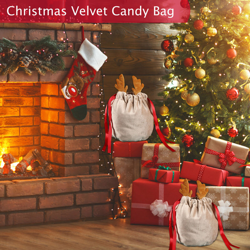 5pcs Gift Bags Drawstring Pocket Christmas Candy Bags Festive Party Decorations
