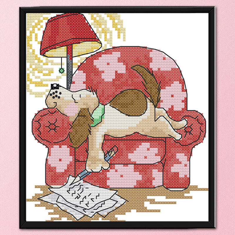 Full/Partial Cross Stitch Eco-cotton Needlework Kit Printed Dog DIY Handicraft