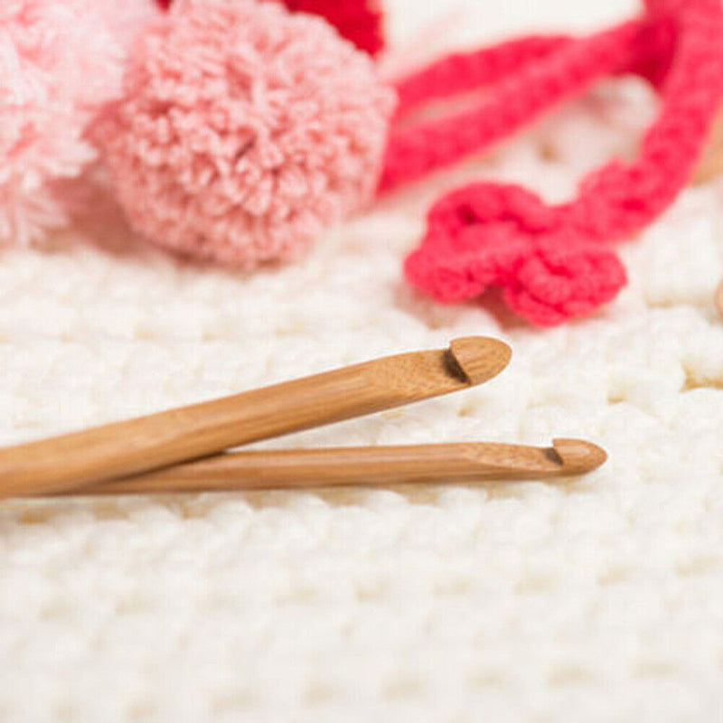12-Size Bamboo Handle Crochet Hook Knit Weave Yarn Craft Knitting Needle