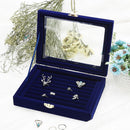 Small Jewelry Box Glass Cover Ring Storage Box Earring Display Case (Blue)