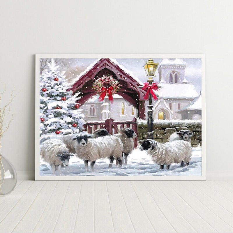 Frameless Oil Paint By Numbers DIY Snow Sheep Picture Craft Room Decoration Kit