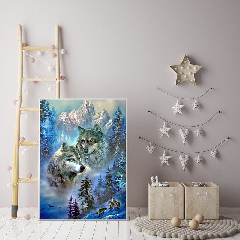 Diamond Painting Full Square Drill Two Wolves in Remote Mountains Modern Craft