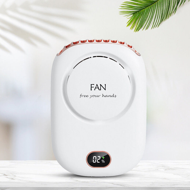 Digital Silent Cooling Fan Leafless Travel Personal Wearable Fans (White)