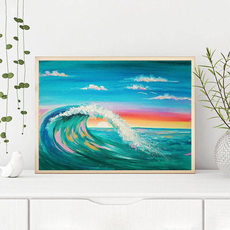Sunset Wave Frameless Picture Oil Paint By Numbers Hand Painted Picture Kit