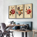 3 Panels Wood Grain Flowers Oil Paint By Numbers Kits DIY Hand Painted Wall A