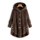 Pure Color Hoodies Overcoat Irregular Coat Women Loose Outwear (Coffee 2XL)