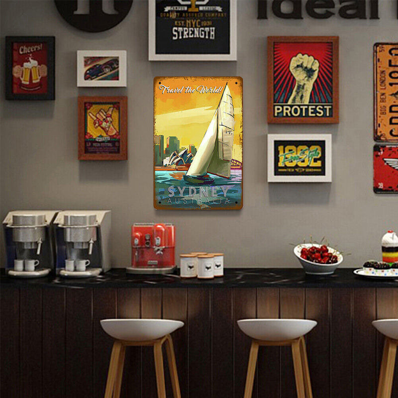 Sailboat at Sea Metal Plate Tin Sign Plaque for Bar Pub Club Cafe Iron Paintings